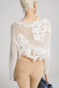 ERMANNO SCERVINO Pure Cashmere Crop Sweater With Long Sleeves And Three-dimensional Floral Embroidery Made By Hand -Angelina Store D465M718APRPYI 11001 05