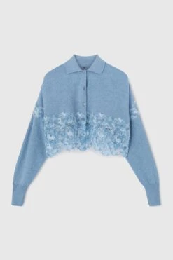 ERMANNO SCERVINO Crop Cardigan In Pure Cashmere With Lace