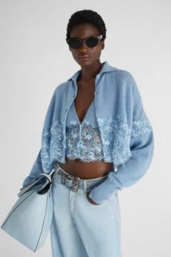 ERMANNO SCERVINO Crop Cardigan In Pure Cashmere With Lace -Angelina Store D465N309APLGPYU M4607 03