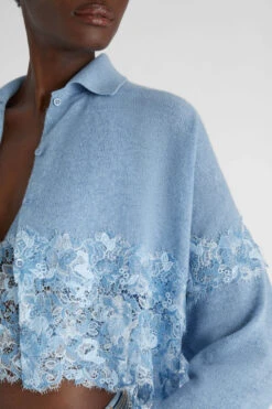 ERMANNO SCERVINO Crop Cardigan In Pure Cashmere With Lace -Angelina Store D465N309APLGPYU M4607 05