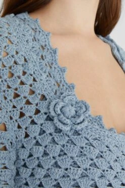 ERMANNO SCERVINO Pure Cotton Cardigan Handmade With Crochet Flower Application -Angelina Store D465N322FMTJJ M4605 05