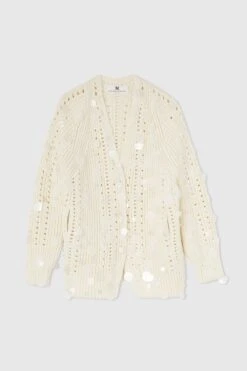 ERMANNO SCERVINO Cotton Knit Cardigan With Pearl Stitch And Sequins