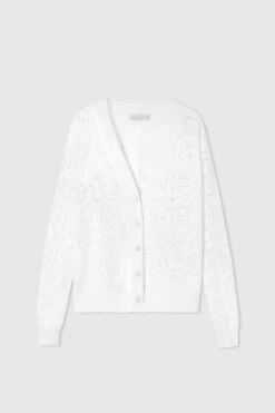 ERMANNO SCERVINO Cotton Knit Cardigan With Long Sleeves And All-over Devore Roses