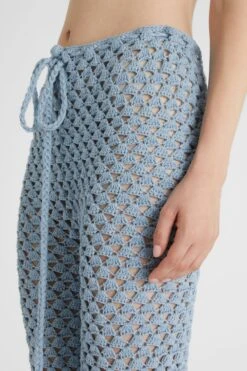 ERMANNO SCERVINO Light Blue Trousers In Pure Cotton With Hand-made Crochet Work -Angelina Store D465P304FMTJJ M4605 05