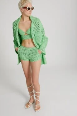 ERMANNO SCERVINO Pistachio Green Cotton Crochet Knit Shorts -Angelina Store D465P705FMUJH 56310 02