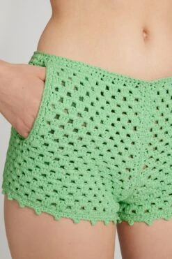 ERMANNO SCERVINO Pistachio Green Cotton Crochet Knit Shorts -Angelina Store D465P705FMUJH 56310 04
