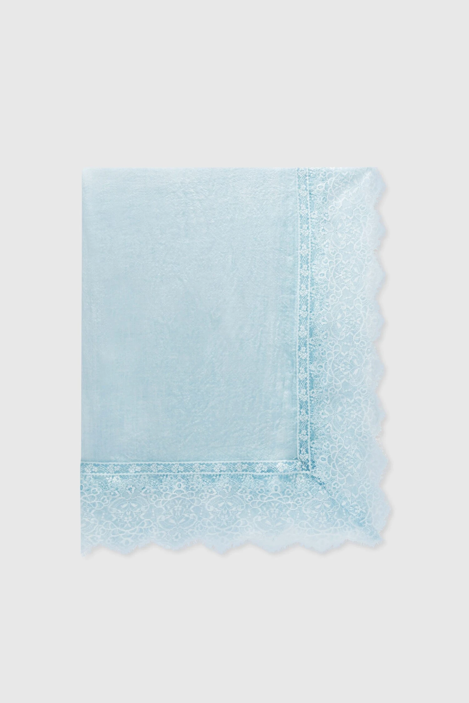 ERMANNO SCERVINO Light Blue Cashmere Stole With Valencienne Lace 3 ERMANNO SCERVINO Light Blue Cashmere Stole With Valencienne Lace