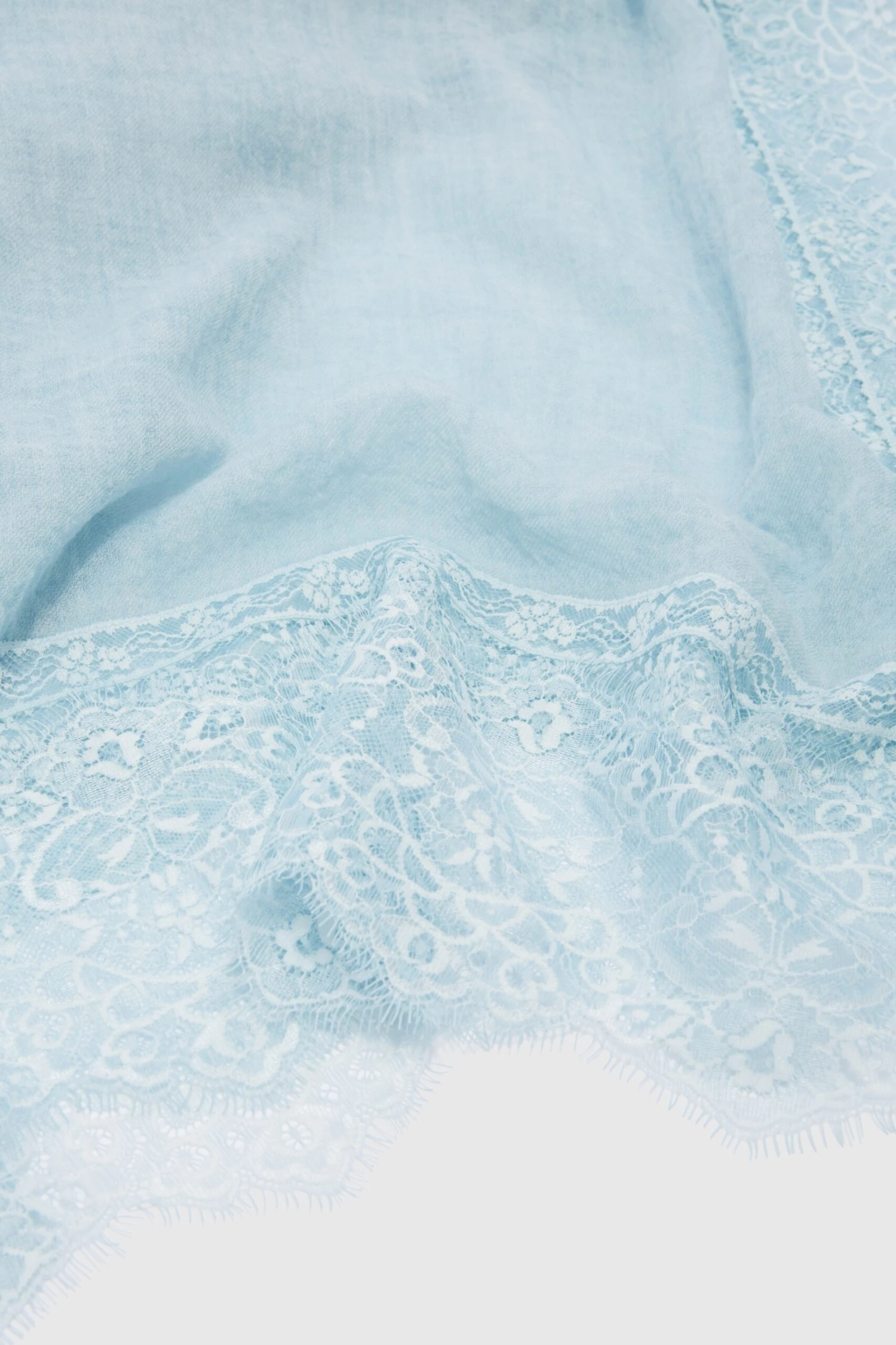 ERMANNO SCERVINO Light Blue Cashmere Stole With Valencienne Lace 4 ERMANNO SCERVINO Light Blue Cashmere Stole With Valencienne Lace - Image 2