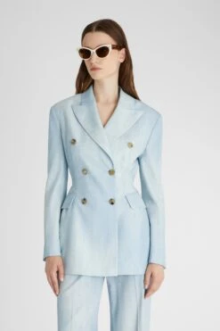 ERMANNO SCERVINO Double-breasted Sculpture Blazer In Marocain Denim Print -Angelina Store D466I322EMY S4612 03