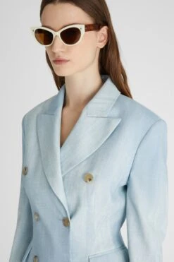 ERMANNO SCERVINO Double-breasted Sculpture Blazer In Marocain Denim Print -Angelina Store D466I322EMY S4612 05