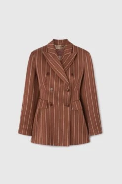 ERMANNO SCERVINO Double-breasted Sculptural Blazer With Pinstripe Pattern