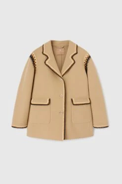 ERMANNO SCERVINO Coat In Double Wool Cloth With Handmade Rafia Profiles