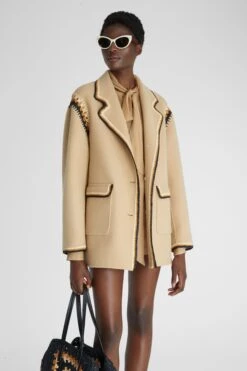 ERMANNO SCERVINO Coat In Double Wool Cloth With Handmade Rafia Profiles -Angelina Store D466I342RWAE 60920 03