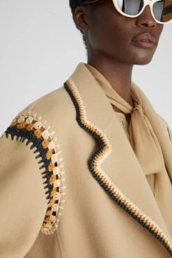 ERMANNO SCERVINO Coat In Double Wool Cloth With Handmade Rafia Profiles -Angelina Store D466I342RWAE 60920 05