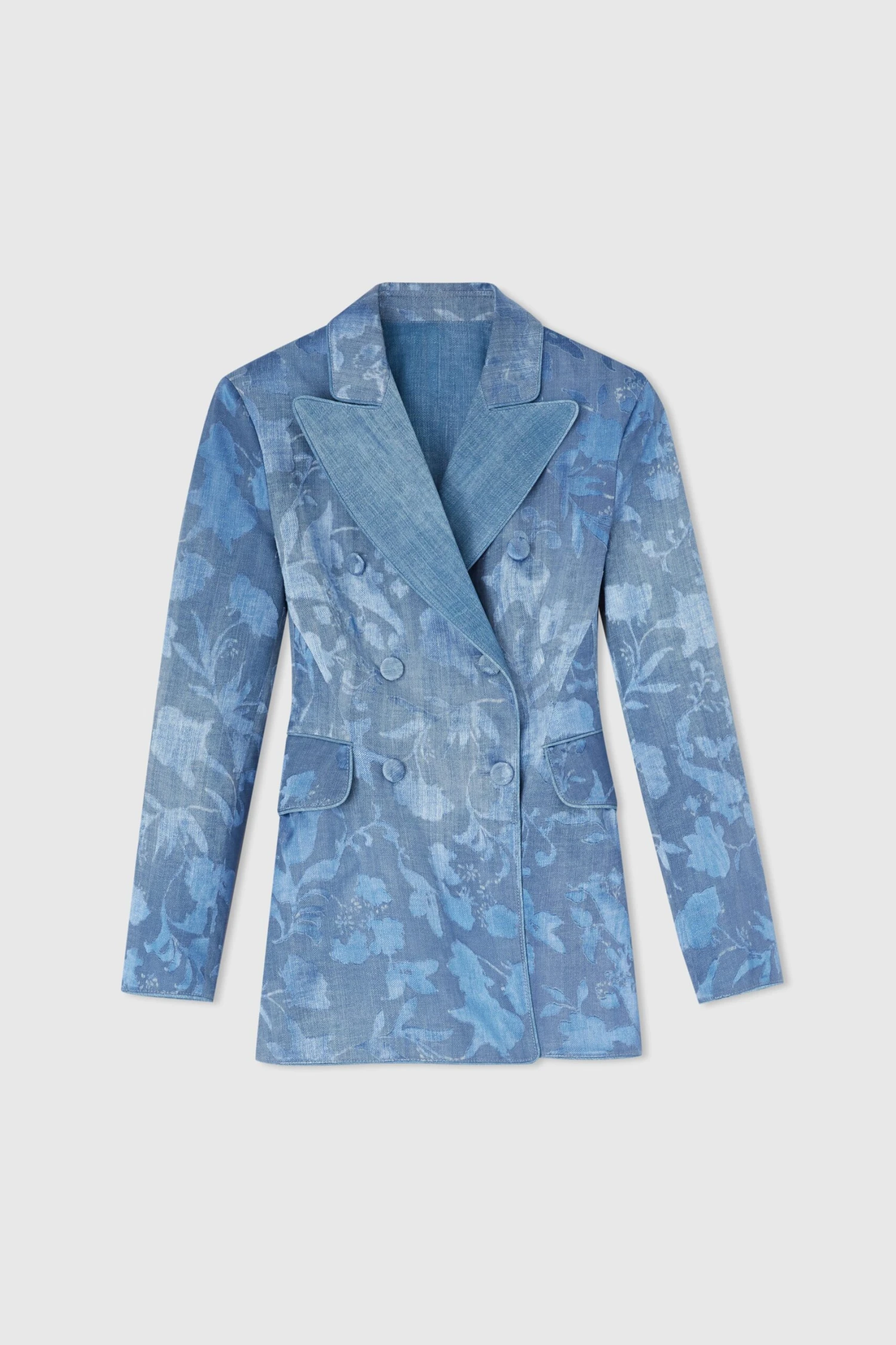 ERMANNO SCERVINO Double-breasted Jacket In Devore Viscose With Rose Motif, With Denim Print 3 ERMANNO SCERVINO Double-breasted Jacket In Devore Viscose With Rose Motif, With Denim Print