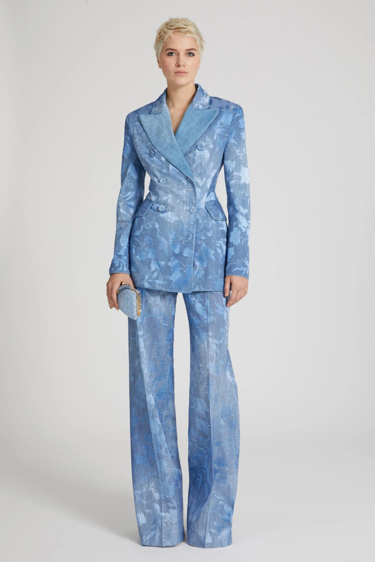 ERMANNO SCERVINO Double-breasted Jacket In Devore Viscose With Rose Motif, With Denim Print 4 ERMANNO SCERVINO Double-breasted Jacket In Devore Viscose With Rose Motif, With Denim Print - Image 2