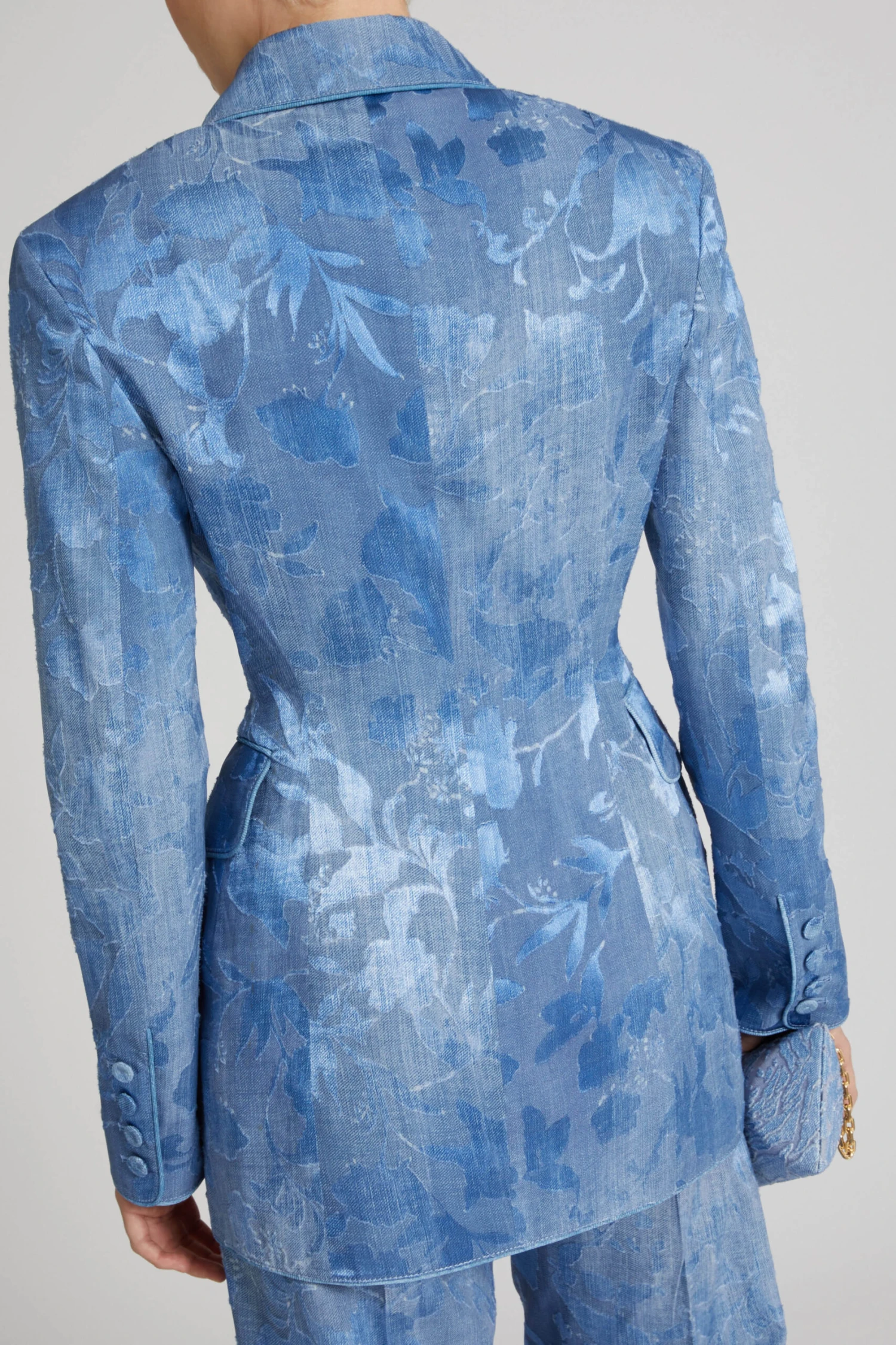 ERMANNO SCERVINO Double-breasted Jacket In Devore Viscose With Rose Motif, With Denim Print 7 ERMANNO SCERVINO Double-breasted Jacket In Devore Viscose With Rose Motif, With Denim Print - Image 5