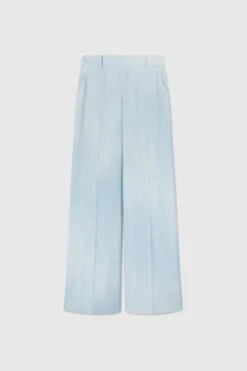 ERMANNO SCERVINO Palazzo Trousers In Marocain Light Denim Print