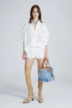 ERMANNO SCERVINO Linen Blend Shorts With Handmade Geometric Pattern Cutout -Angelina Store D466P706SGDIE 14800 03