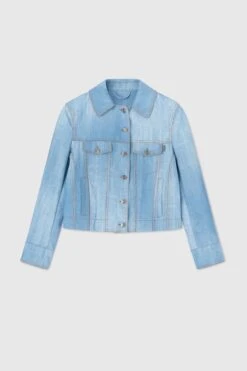 ERMANNO SCERVINO Jacket In Marocain Denim Print And Suede Cuff Interior