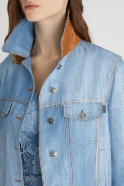 ERMANNO SCERVINO Jacket In Marocain Denim Print And Suede Cuff Interior -Angelina Store D467I342EMY S4217 05 ca38212c a3cc 4bee 8794 31f226701bc3