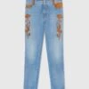 ERMANNO SCERVINO Slim Fit Jeans With Floral Details Handmade In Suede And Rafia 2 ERMANNO SCERVINO Slim Fit Jeans With Floral Details Handmade In Suede And Rafia -Angelina Store D467P300RPTWF 94037 01