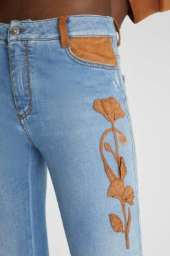 ERMANNO SCERVINO Slim Fit Jeans With Floral Details Handmade In Suede And Rafia -Angelina Store D467P300RPTWF 94037 05
