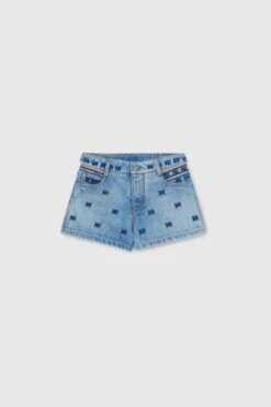 ERMANNO SCERVINO Denim Shorts With Allover Hand-made Geometric Embroidery
