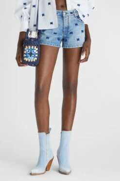 ERMANNO SCERVINO Denim Shorts With Allover Hand-made Geometric Embroidery -Angelina Store D467P324RCFKV 94037 03