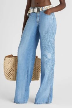 ERMANNO SCERVINO Palazzo Jeans With Handmade Denim Lace Application -Angelina Store D467P367APFRQ 94037 03