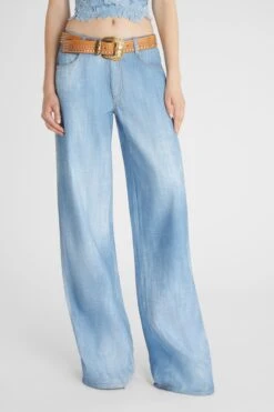 ERMANNO SCERVINO Palazzo Trousers In Marocain Denim Print Medium Wash 9 ERMANNO SCERVINO Palazzo Trousers In Marocain Denim Print Medium Wash -Angelina Store D467P367EMY S4217 03