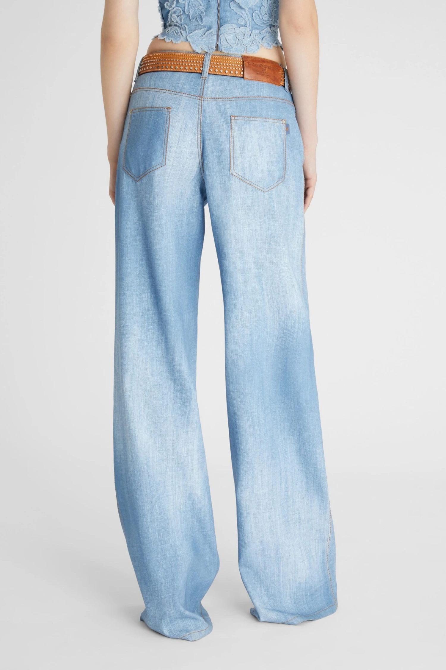 ERMANNO SCERVINO Palazzo Trousers In Marocain Denim Print Medium Wash 6 ERMANNO SCERVINO Palazzo Trousers In Marocain Denim Print Medium Wash - Image 4