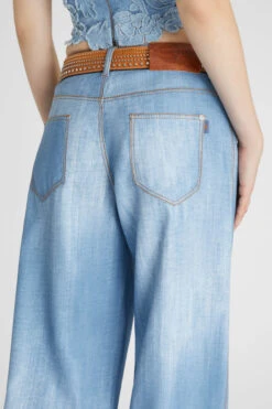 ERMANNO SCERVINO Palazzo Trousers In Marocain Denim Print Medium Wash 11 ERMANNO SCERVINO Palazzo Trousers In Marocain Denim Print Medium Wash -Angelina Store D467P367EMY S4217 05