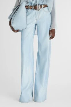 ERMANNO SCERVINO Palazzo Trousers In Marocain Denim Print Light Wash -Angelina Store D467P367EMY S4612 03