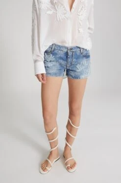 ERMANNO SCERVINO Hand-embroidered Denim Shorts With Geometric Pattern Rips -Angelina Store D467P714APVWK 94037 03