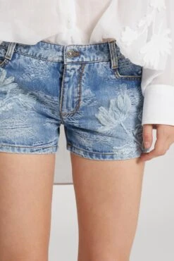 ERMANNO SCERVINO Hand-embroidered Denim Shorts With Geometric Pattern Rips -Angelina Store D467P714APVWK 94037 04