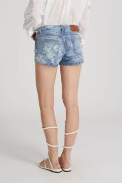 ERMANNO SCERVINO Hand-embroidered Denim Shorts With Geometric Pattern Rips -Angelina Store D467P714APVWK 94037 05