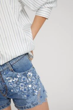 ERMANNO SCERVINO Denim Shorts With Hand-made Stone And Lace Applications -Angelina Store D467P724IAPGKW 94037 03