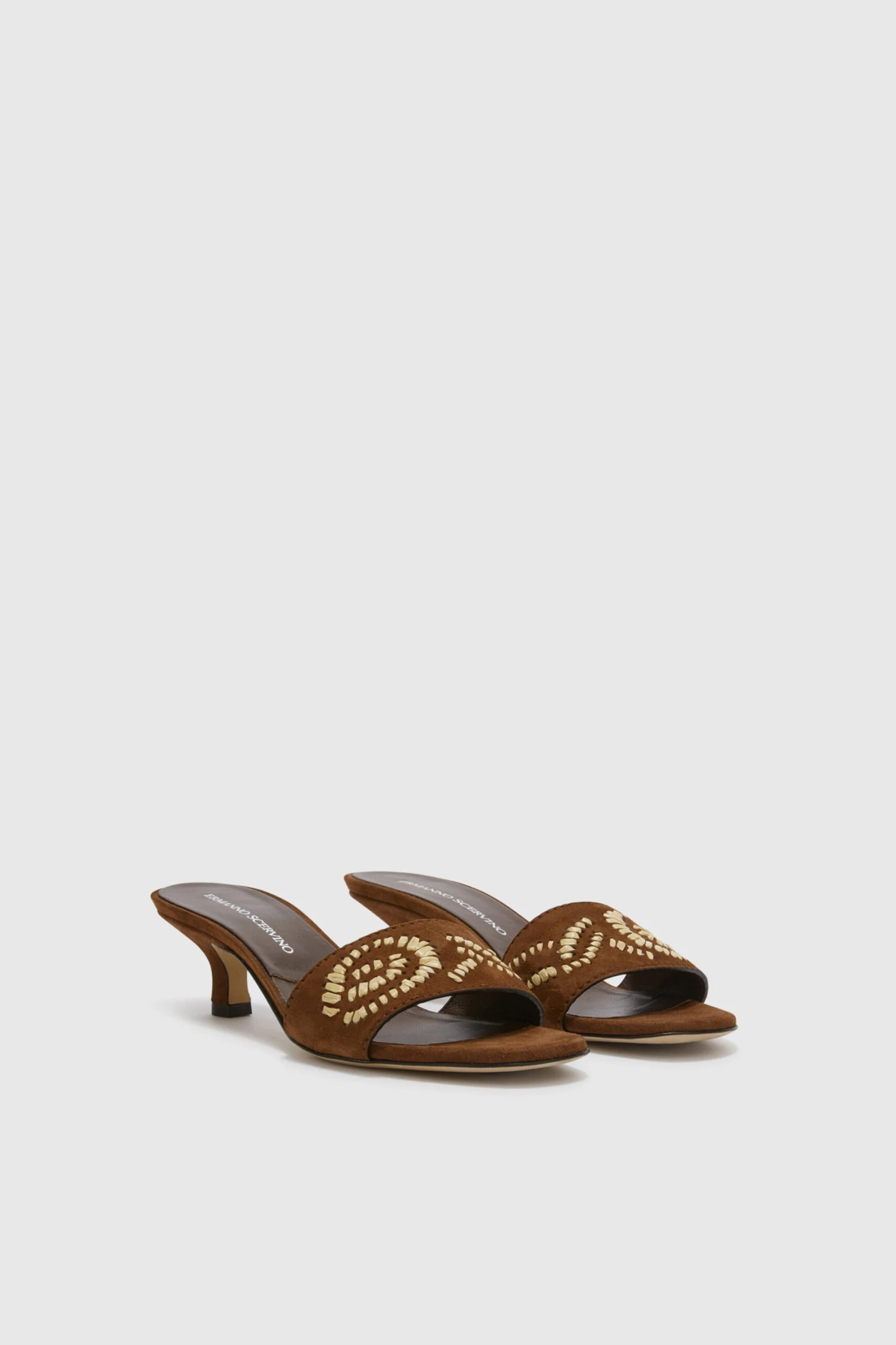 ERMANNO SCERVINO Suede Mule With Hand-embroidered Floral Details In Natural Rafia 5 ERMANNO SCERVINO Suede Mule With Hand-embroidered Floral Details In Natural Rafia - Image 3