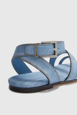 ERMANNO SCERVINO Jeans Print Flat Sandal With Straps 9 ERMANNO SCERVINO Jeans Print Flat Sandal With Straps -Angelina Store D468Z440EMY S4217 04