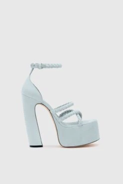 ERMANNO SCERVINO Platform In Light Blue Nuvolato Suede With Hand-woven Straps