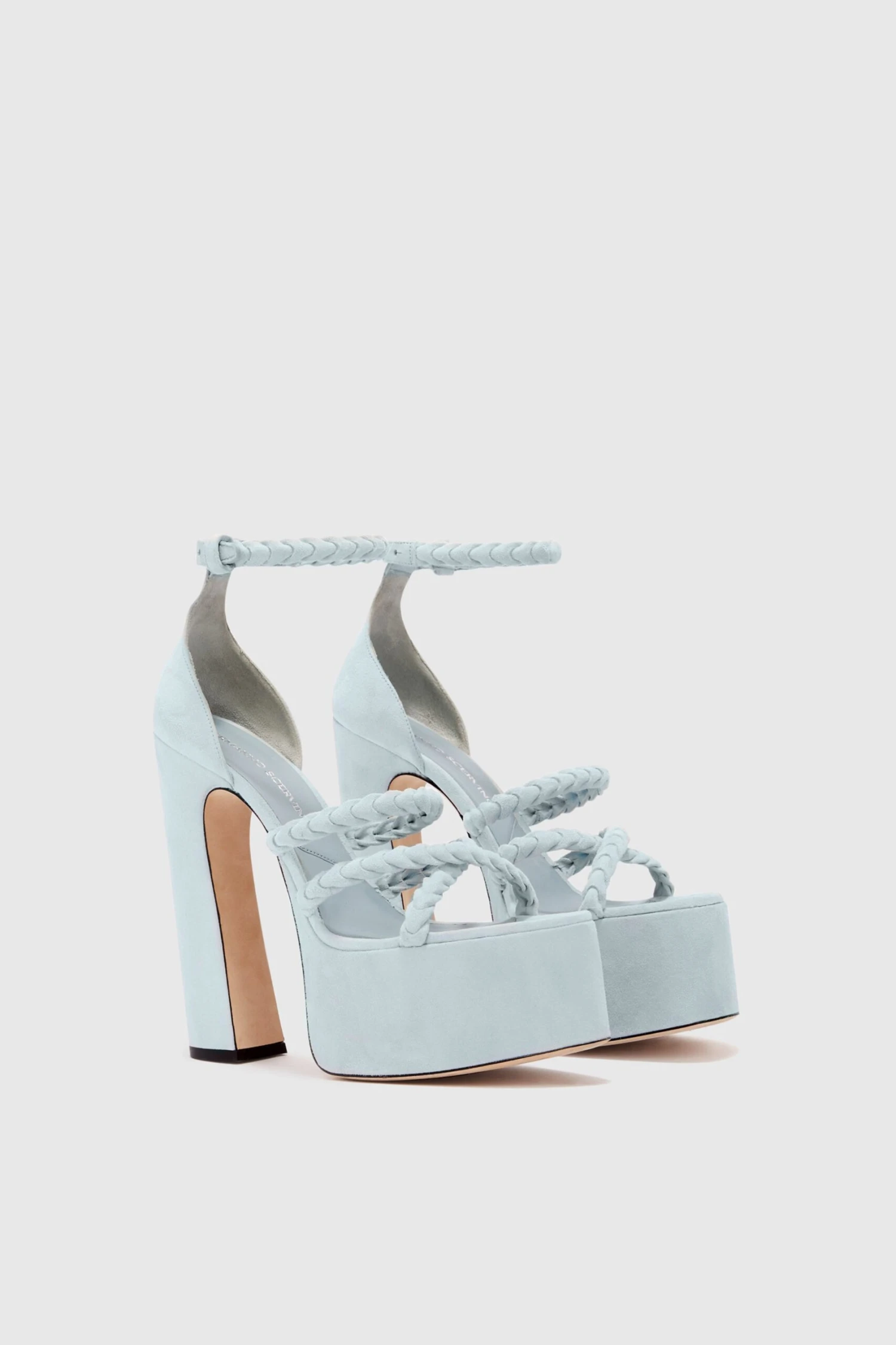 ERMANNO SCERVINO Platform In Light Blue Nuvolato Suede With Hand-woven Straps 3 ERMANNO SCERVINO Platform In Light Blue Nuvolato Suede With Hand-woven Straps - Image 2