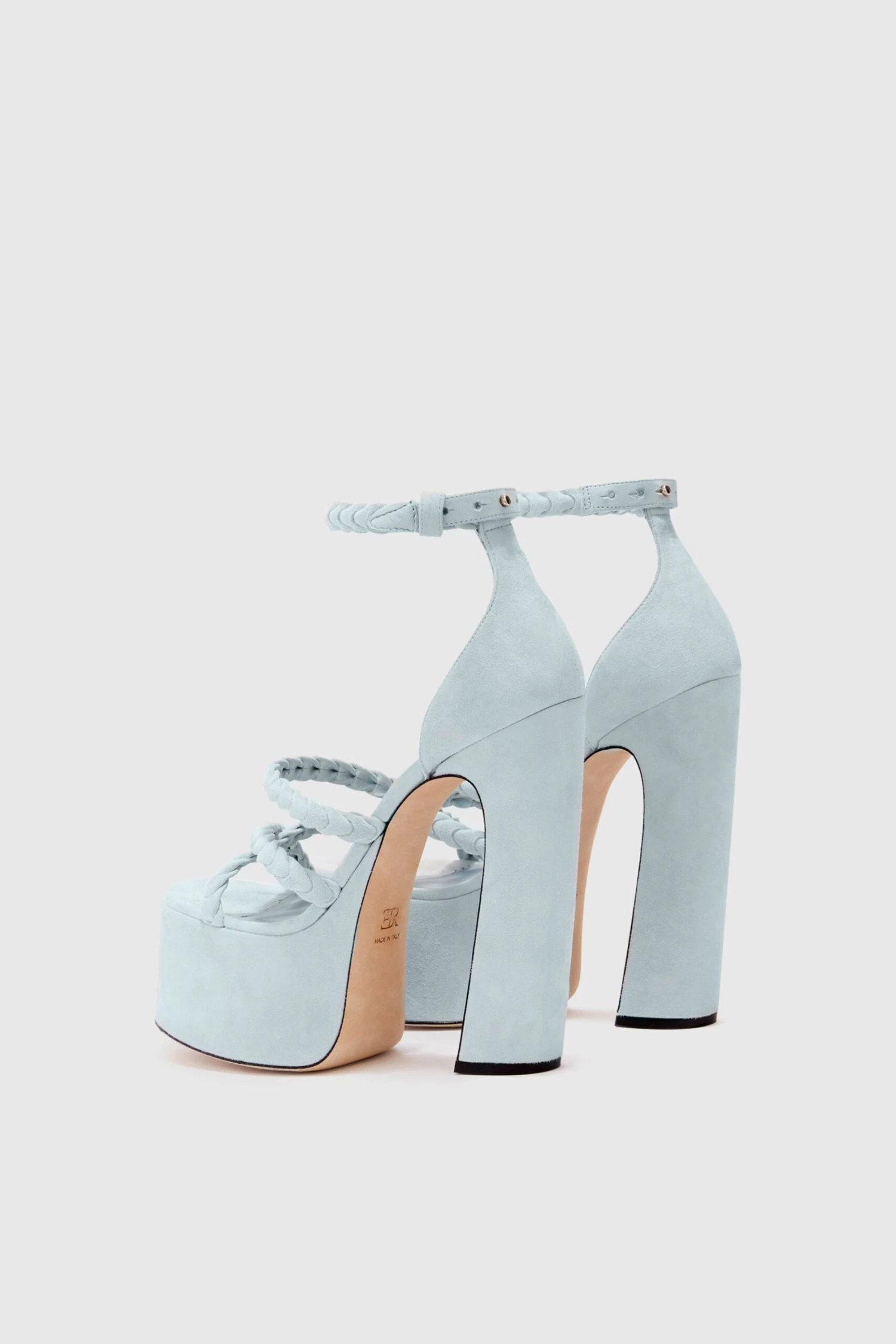 ERMANNO SCERVINO Platform In Light Blue Nuvolato Suede With Hand-woven Straps 4 ERMANNO SCERVINO Platform In Light Blue Nuvolato Suede With Hand-woven Straps - Image 3