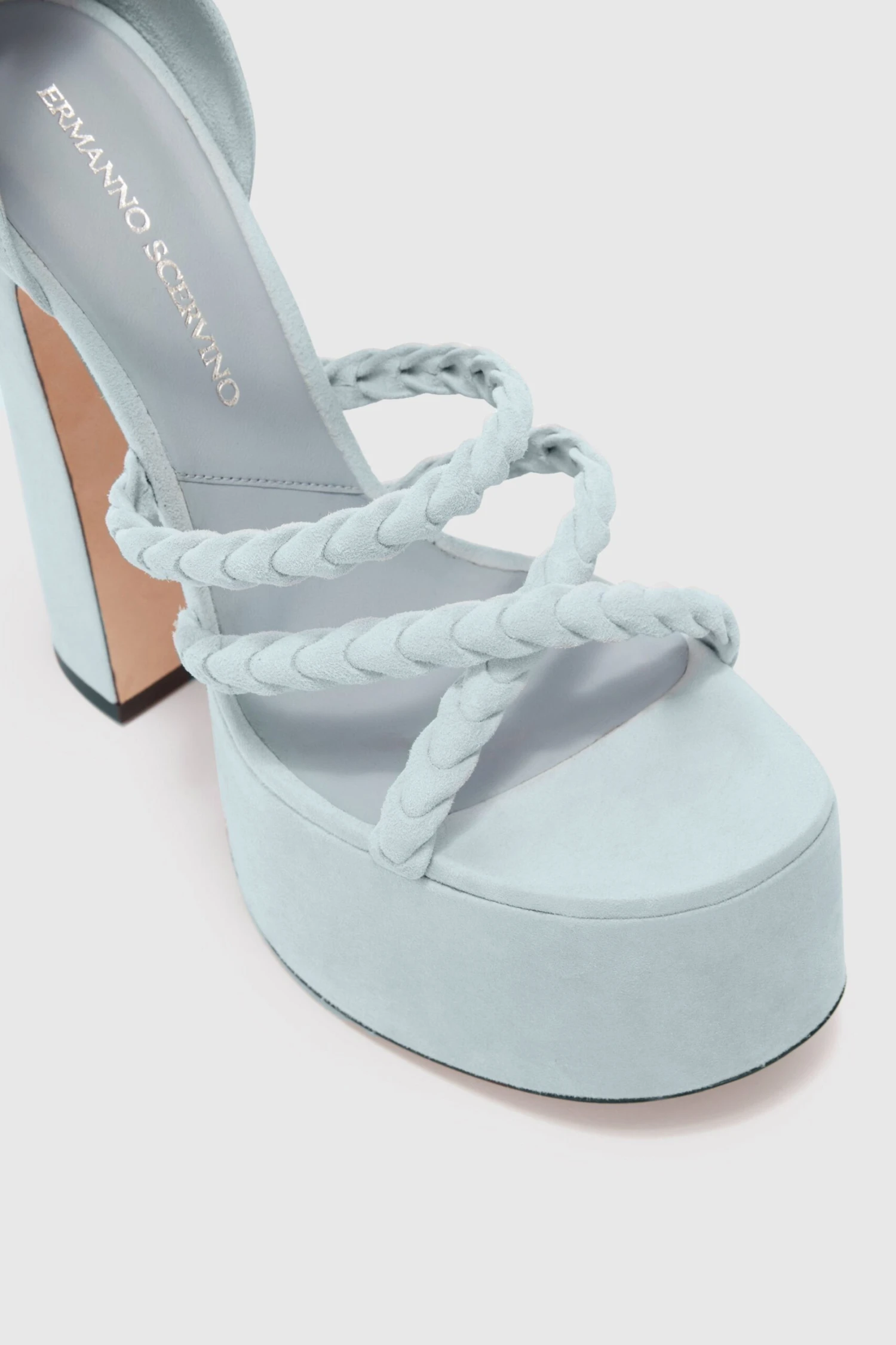ERMANNO SCERVINO Platform In Light Blue Nuvolato Suede With Hand-woven Straps 5 ERMANNO SCERVINO Platform In Light Blue Nuvolato Suede With Hand-woven Straps - Image 4