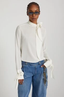 ERMANNO SCERVINO Pure Silk Blouse With Decorative Bows -Angelina Store D472K311VKX 10602 02