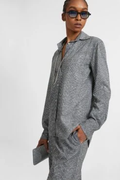 ERMANNO SCERVINO Viscose Shirt With Hand-applied Crystals And Herringbone Pattern In Shades Of Beige -Angelina Store D472K322CTZFY S4706 03 9ad00c3a e48f 44c7 8e64 3478fb7261fb