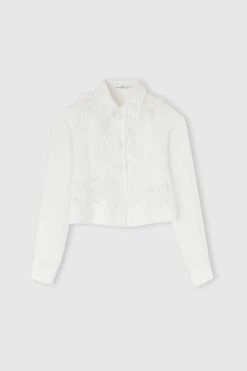 ERMANNO SCERVINO Stretch Silk Cropped Shirt With Embroidered Lace