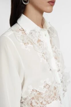 ERMANNO SCERVINO Stretch Silk Cropped Shirt With Embroidered Lace -Angelina Store D472K325VKX 10602 04