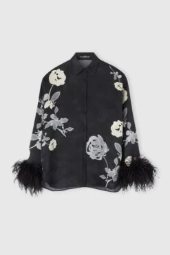 ERMANNO SCERVINO Pure Silk Shirt With Floral Print And Feather Sleeves