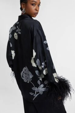 ERMANNO SCERVINO Pure Silk Shirt With Floral Print And Feather Sleeves -Angelina Store D472K362CPQFZ S4710 05
